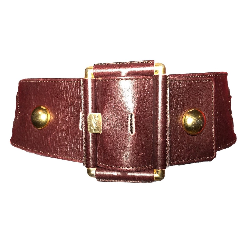 Vtg 70s 80s YSL Yves Saint‎ Laurent Wide Belt Leather Gold Buckle France 75/30
